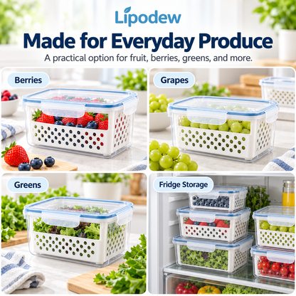 Fruit Storage Containers with Drain Baskets