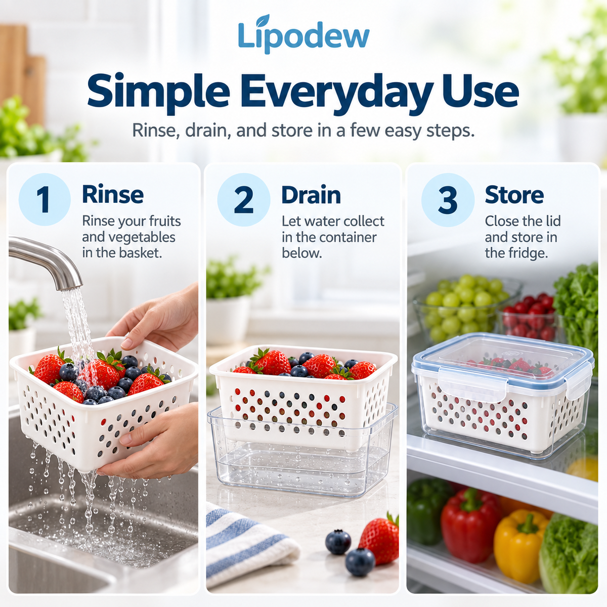 Fruit Storage Containers with Drain Baskets