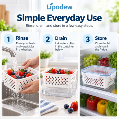 Fruit Storage Containers with Drain Baskets