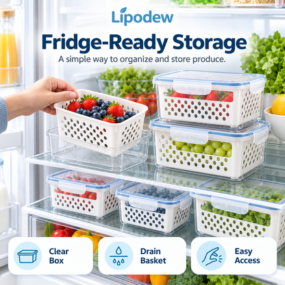 Fruit Storage Containers with Drain Baskets