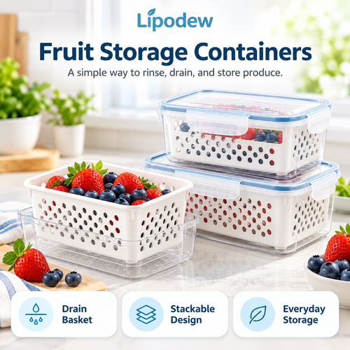Fruit Storage Containers with Drain Baskets