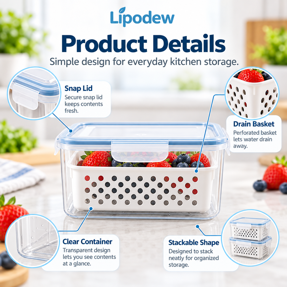 Fruit Storage Containers with Drain Baskets
