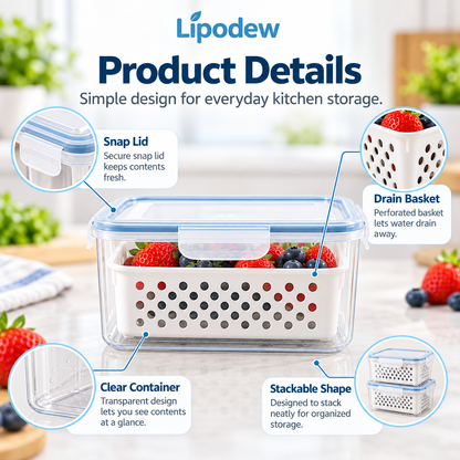 Fruit Storage Containers with Drain Baskets
