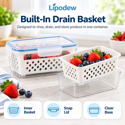 Fruit Storage Containers with Drain Baskets