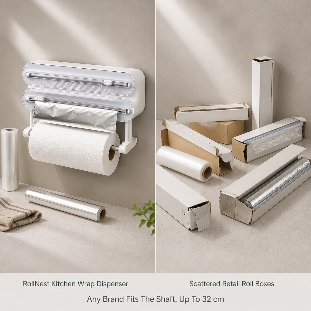 RollNest Wall-Mounted Kitchen Wrap Dispenser